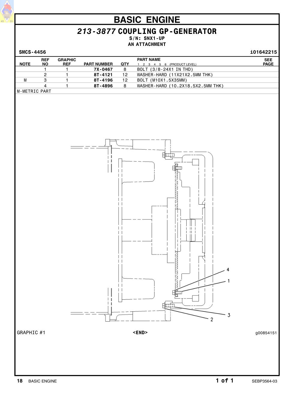 7X-0467 BOLT (3/8-24X1 IN THD) · S/N SNX1-UP CAT parts manual diagram