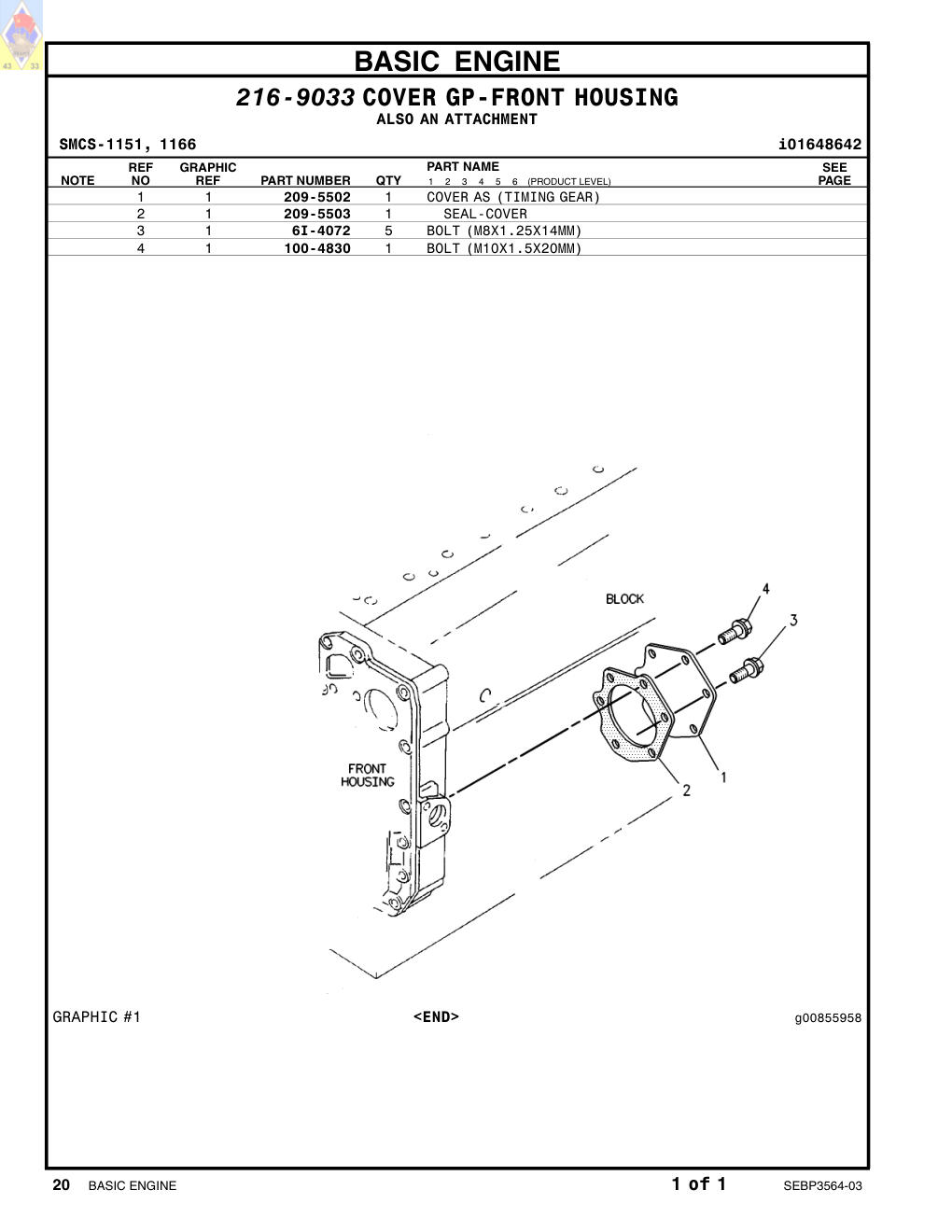 100-4830 BOLT (M10X1.5X20MM) CAT parts manual diagram