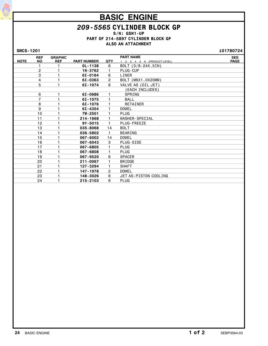 0L-1138 BOLT (3/8-24X.5IN) · S/N GSN1-UP CAT parts manual diagram