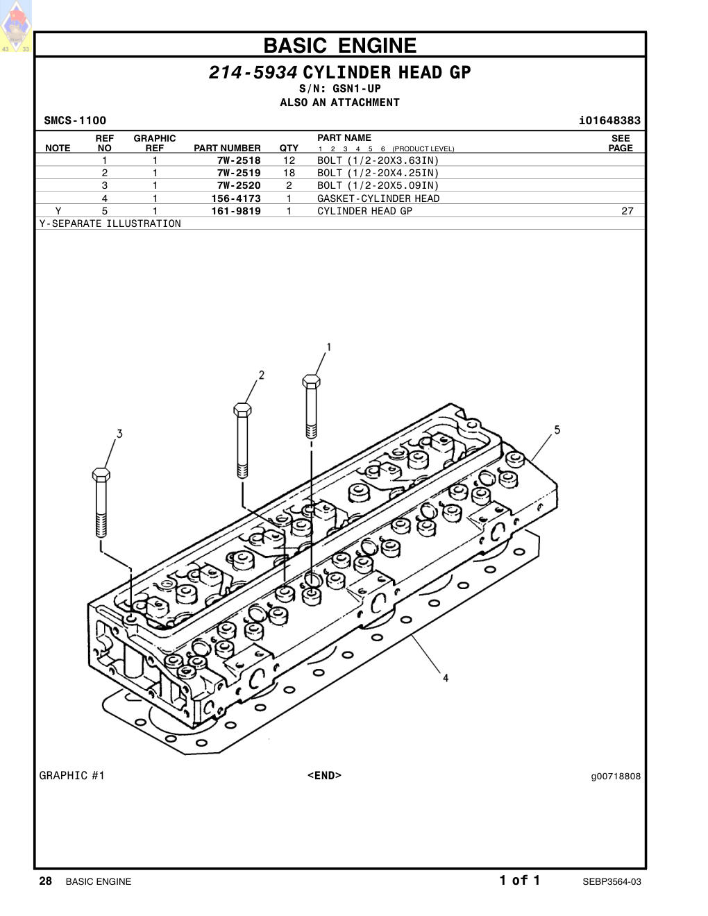 161-9819 CYLINDER HEAD GP · S/N GSN1-UP CAT parts manual diagram