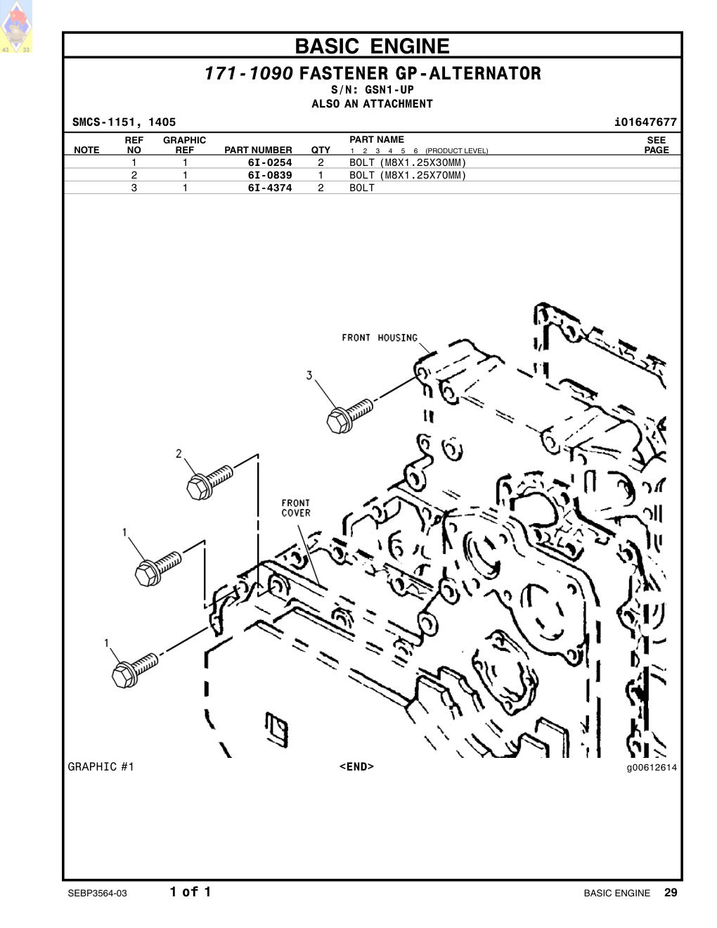6I-4374 BOLT · S/N GSN1-UP CAT parts manual diagram