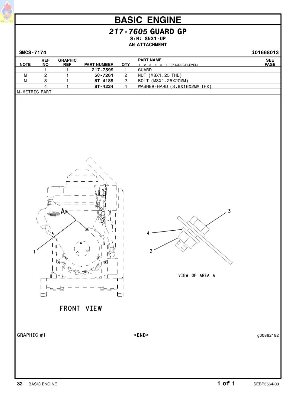 217-7599 GUARD · S/N SNX1-UP CAT parts manual diagram