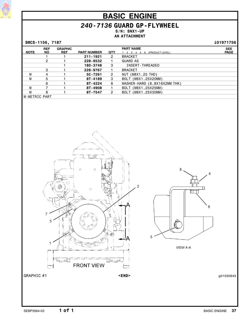 228-9532 GUARD AS · S/N SNX1-UP CAT parts manual diagram