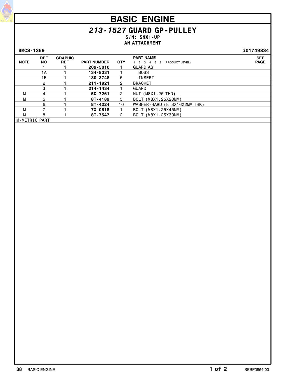 209-5010 GUARD AS · S/N SNX1-UP CAT parts manual diagram
