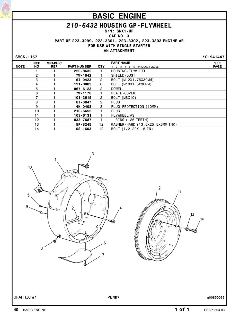 121-0883 BOLT (M10X1.5X30MM) · S/N SNX1-UP CAT parts manual diagram
