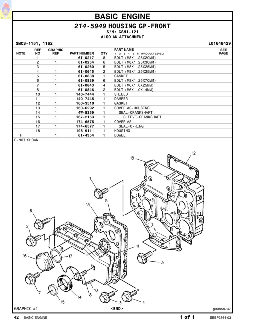 198-9111 HOUSING · S/N GSN1-121 CAT parts manual diagram