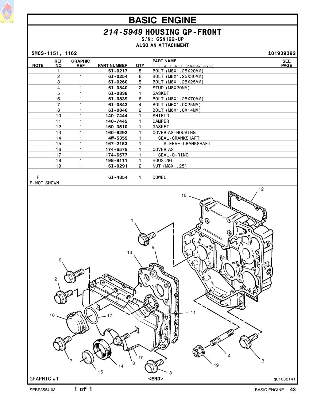 6I-0840 STUD (M8X20MM) · S/N GSN122-UP CAT parts manual diagram