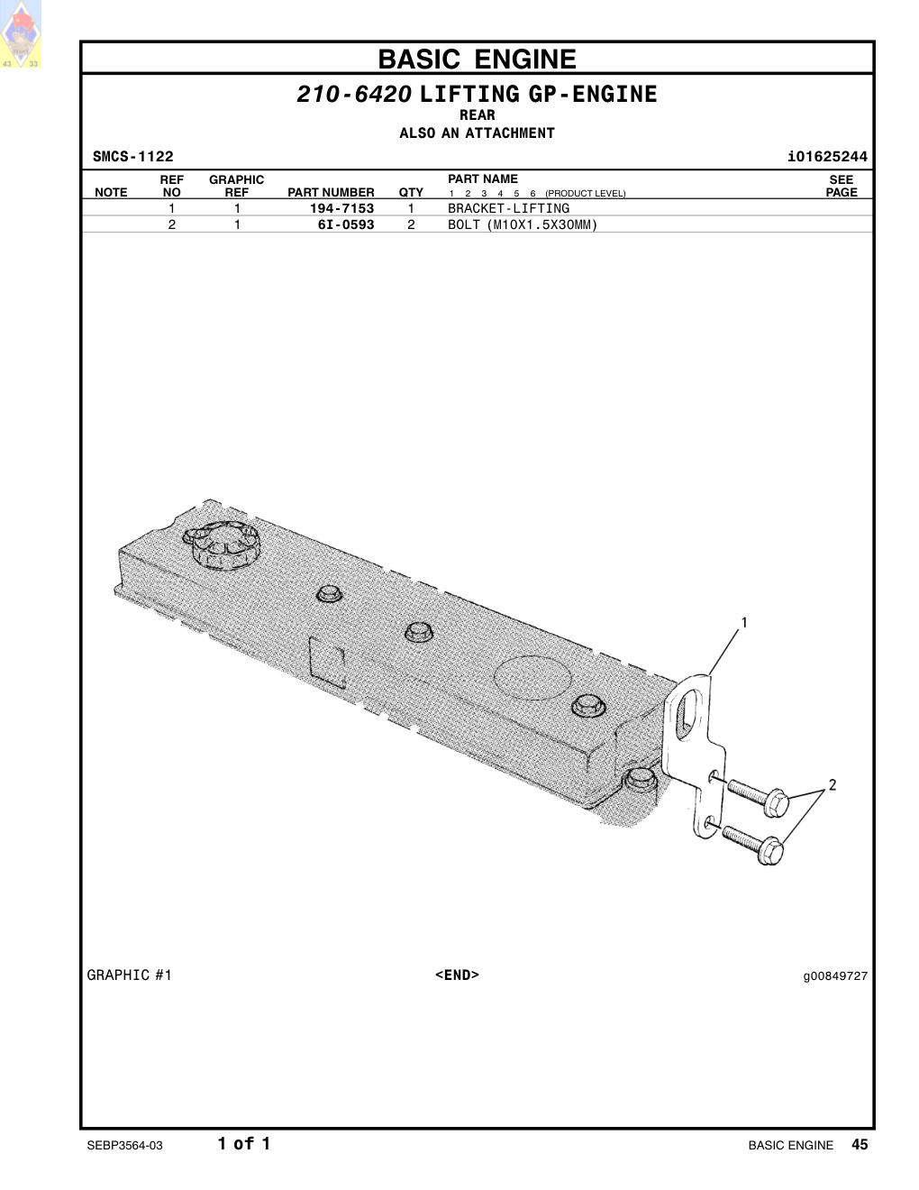 6I-0593 BOLT (M10X1.5X30MM) CAT parts manual diagram