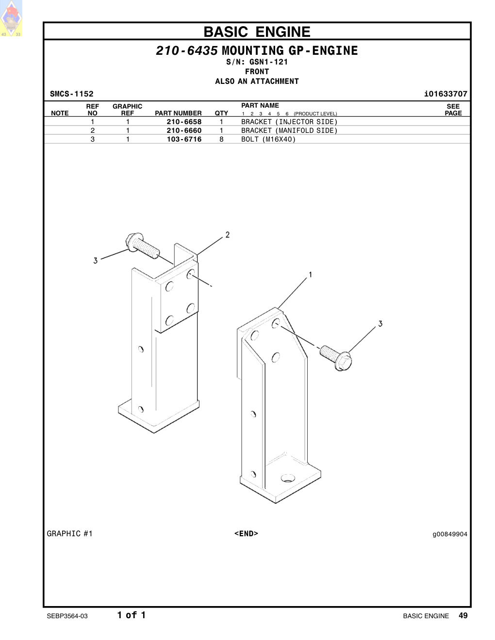 103-6716 BOLT (M16X40) · S/N GSN1-121 CAT parts manual diagram