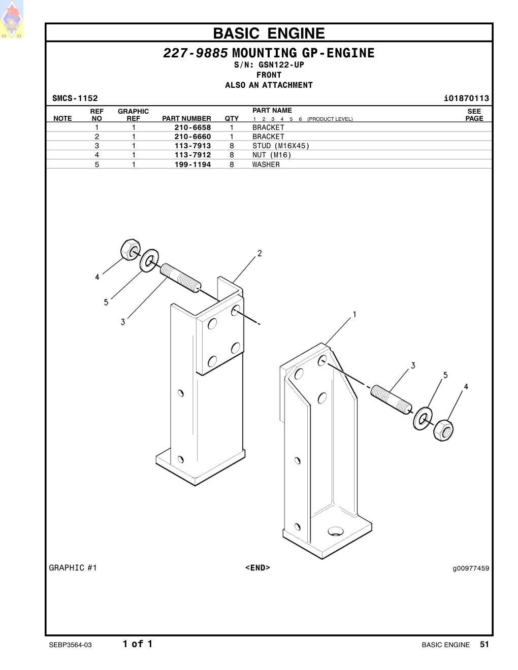 113-7913 STUD · S/N GSN122-UP CAT parts manual diagram