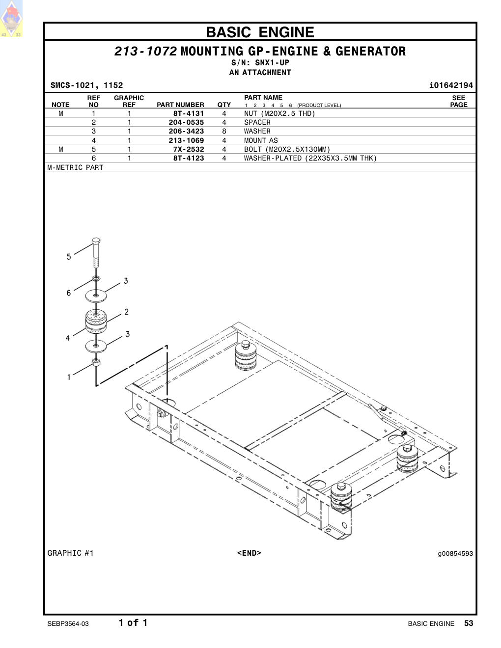 213-1069 MOUNT AS · S/N SNX1-UP CAT parts manual diagram