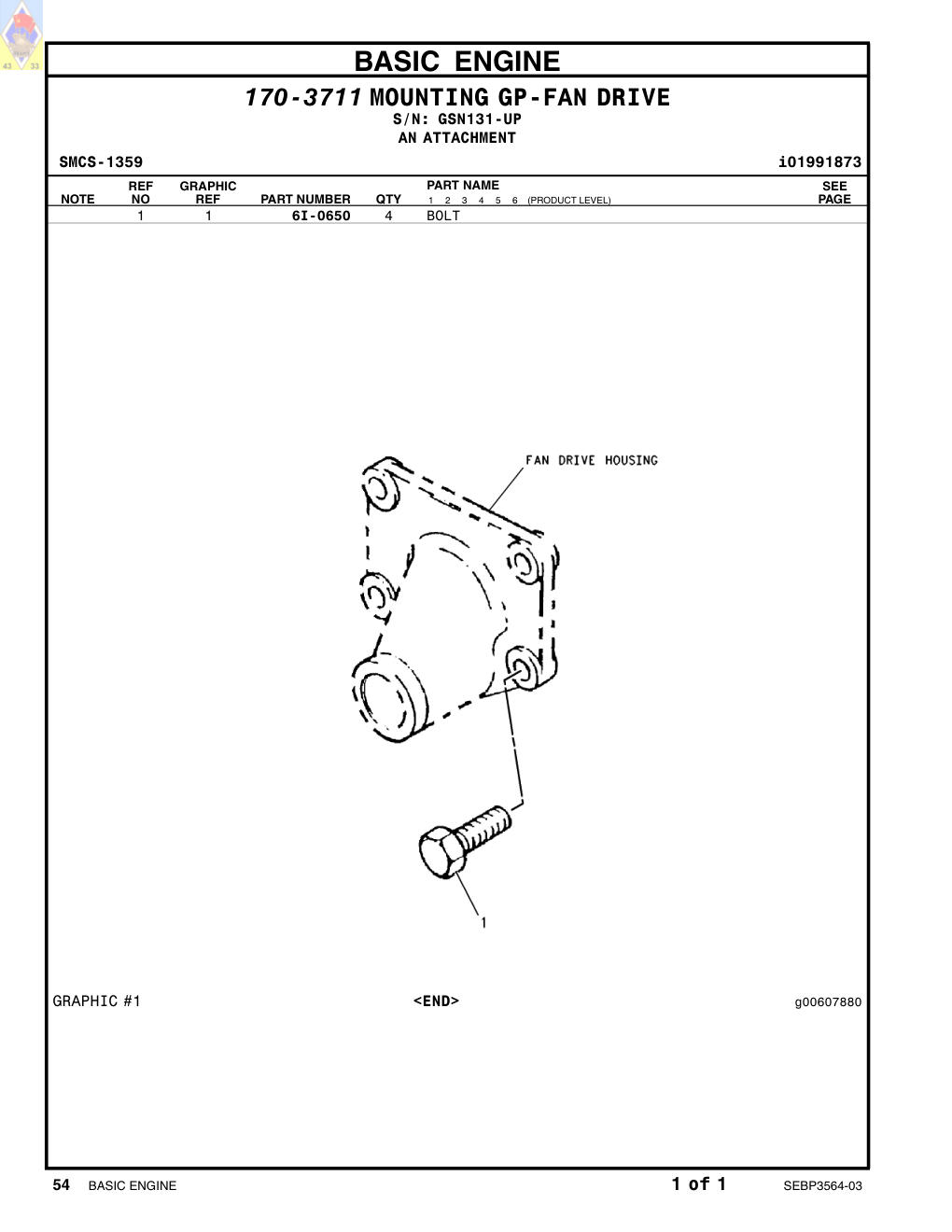 6I-0650 BOLT (M10X1.5X65MM) · S/N GSN131-UP CAT parts manual diagram