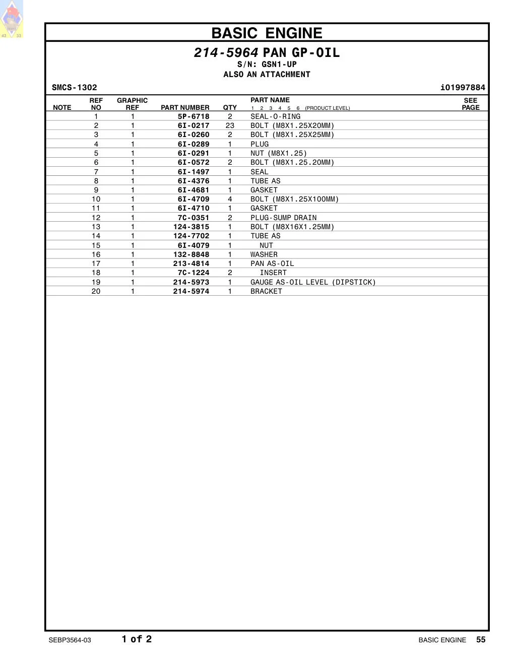 7C-1224 INSERT · S/N GSN1-UP CAT parts manual diagram
