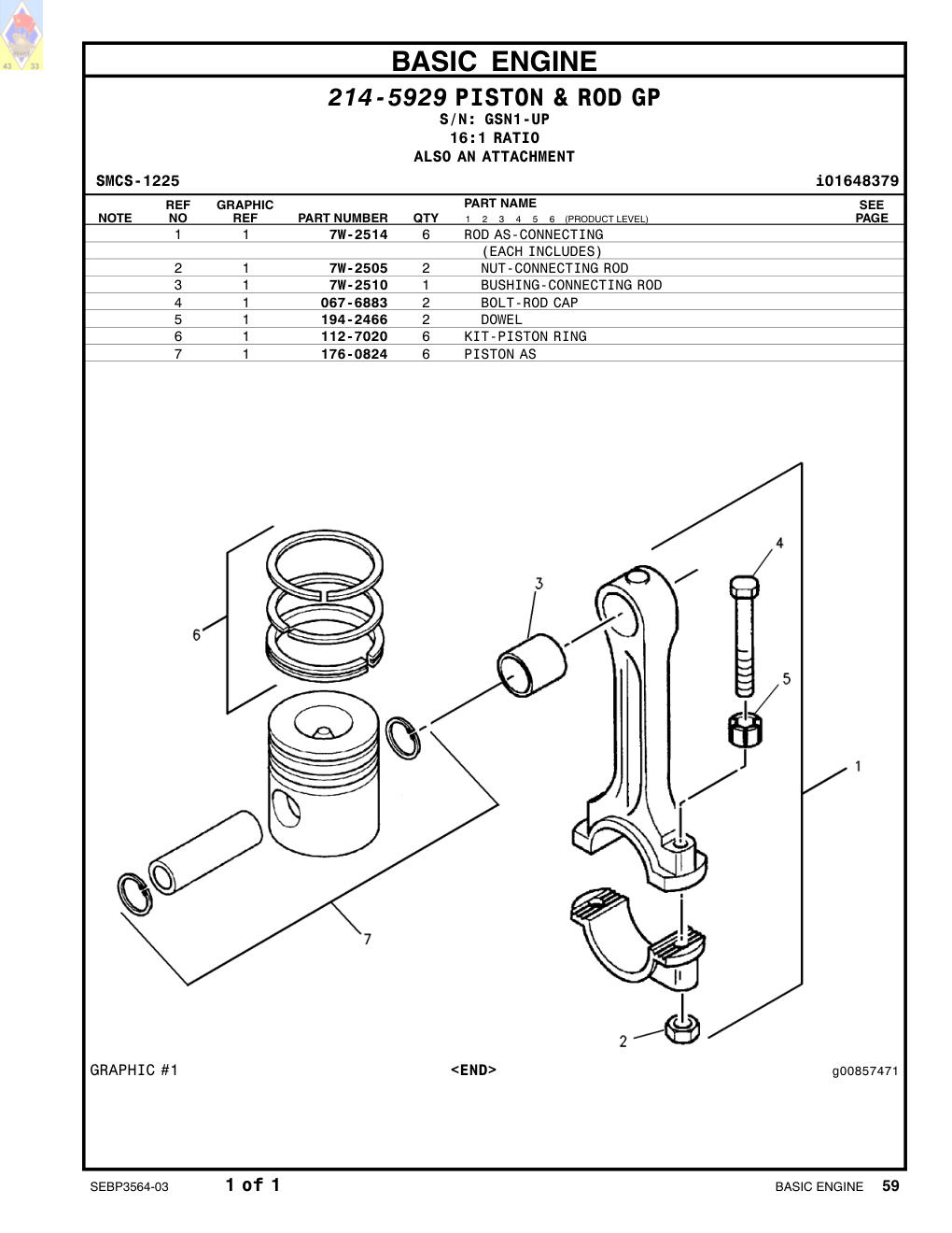 067-6883 BOLT-ROD CAP · S/N GSN1-UP CAT parts manual diagram