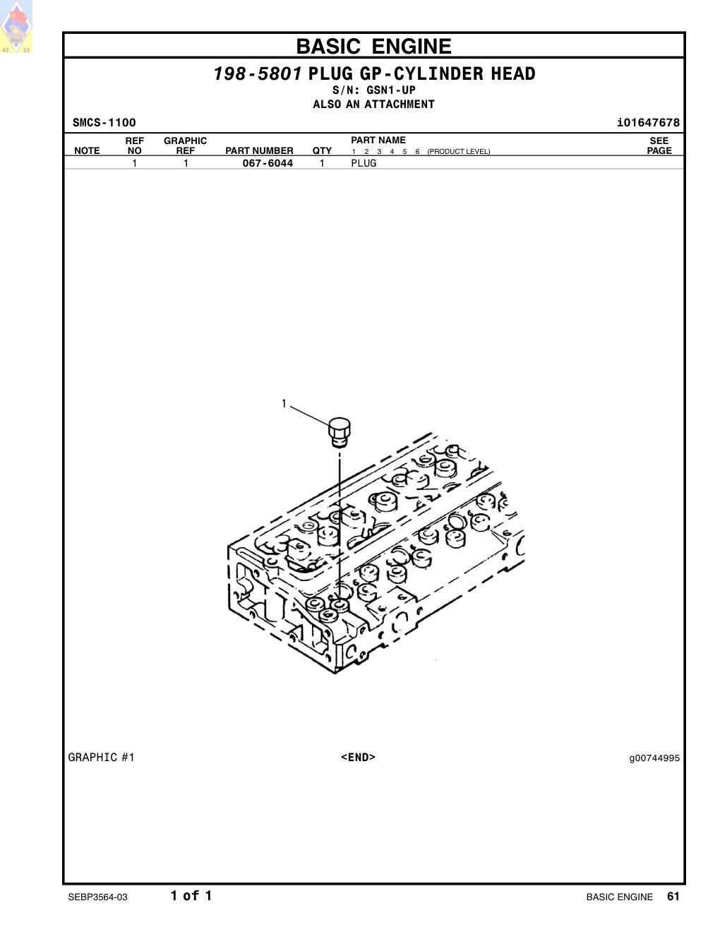 067-6044 PLUG · S/N GSN1-UP CAT parts manual diagram