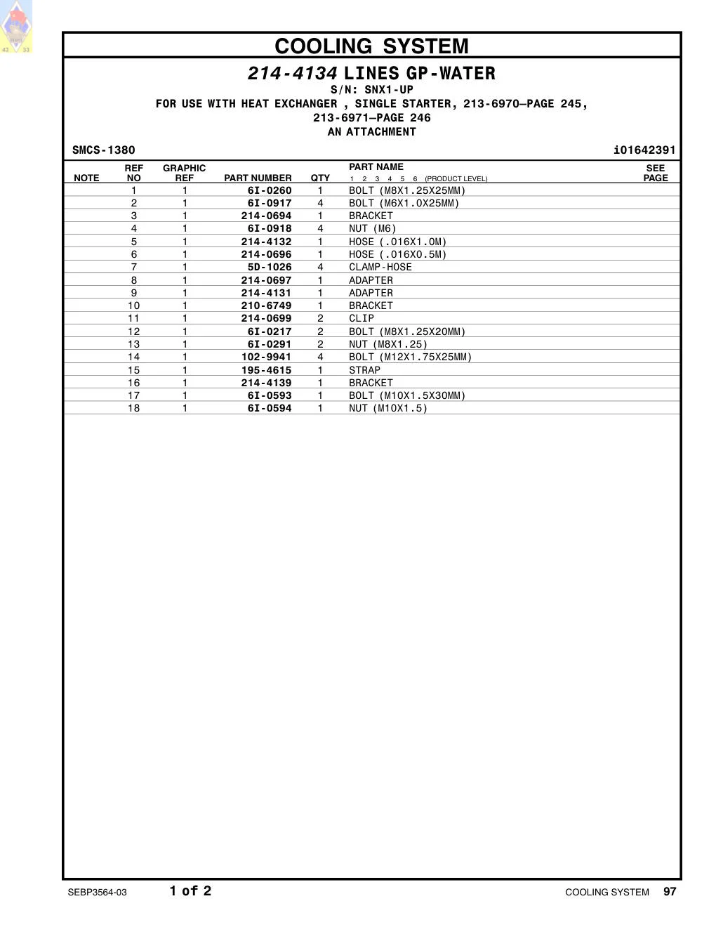 214-4131 ADAPTER · S/N SNX1-UP CAT parts manual diagram