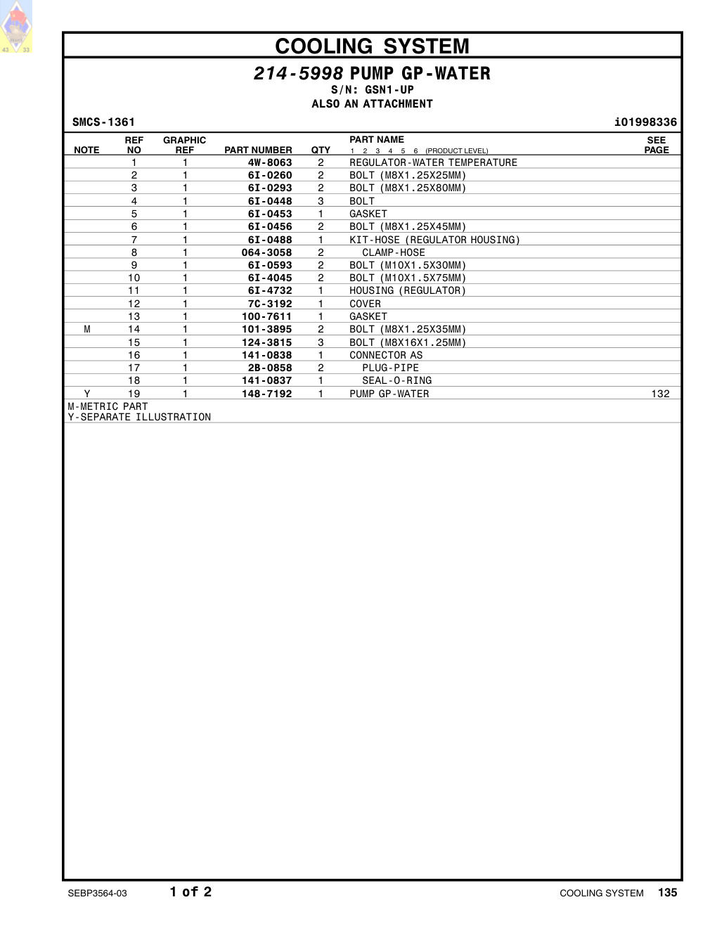 100-7611 GASKET · S/N GSN1-UP CAT parts manual diagram