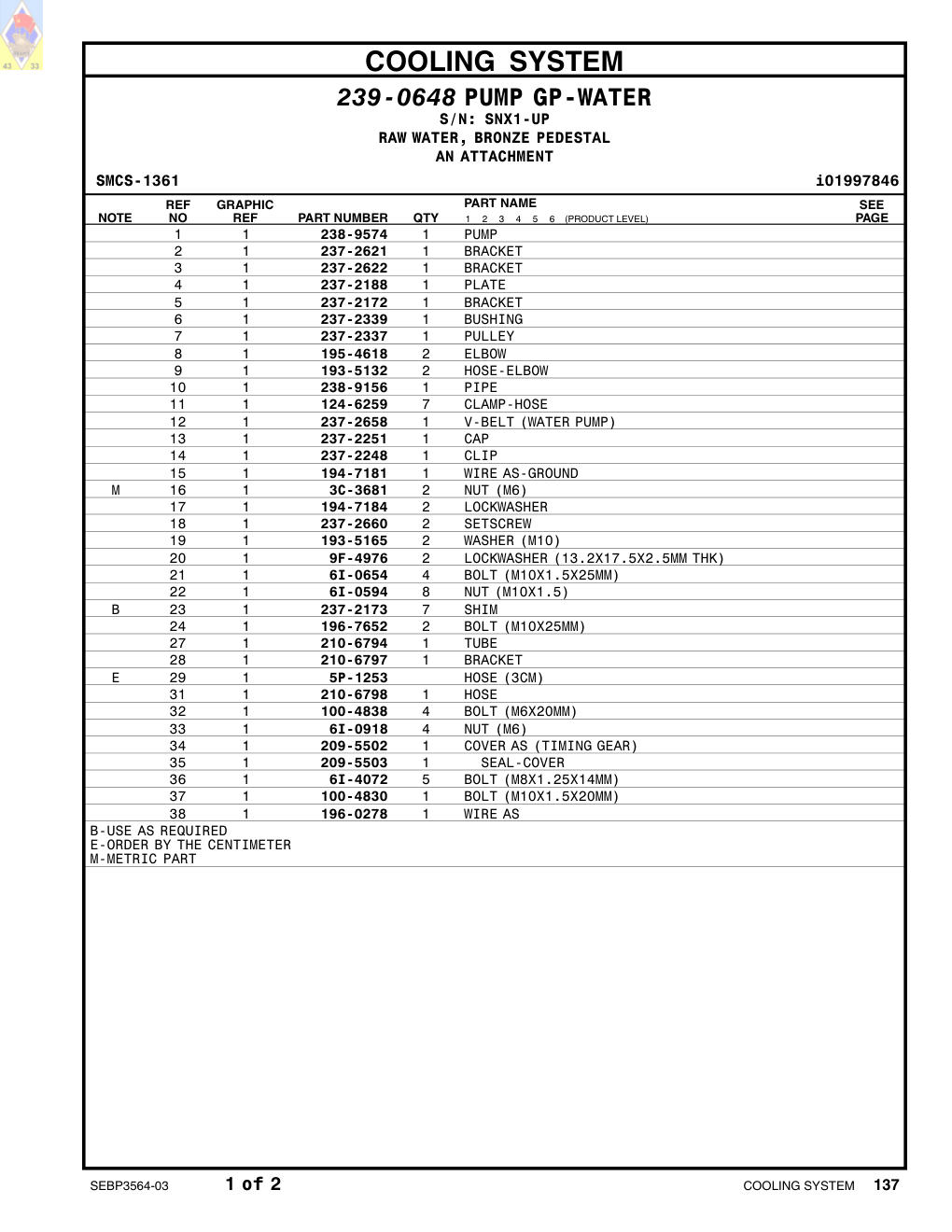 9F-4976 LOCKWASHER · S/N SNX1-UP CAT parts manual diagram