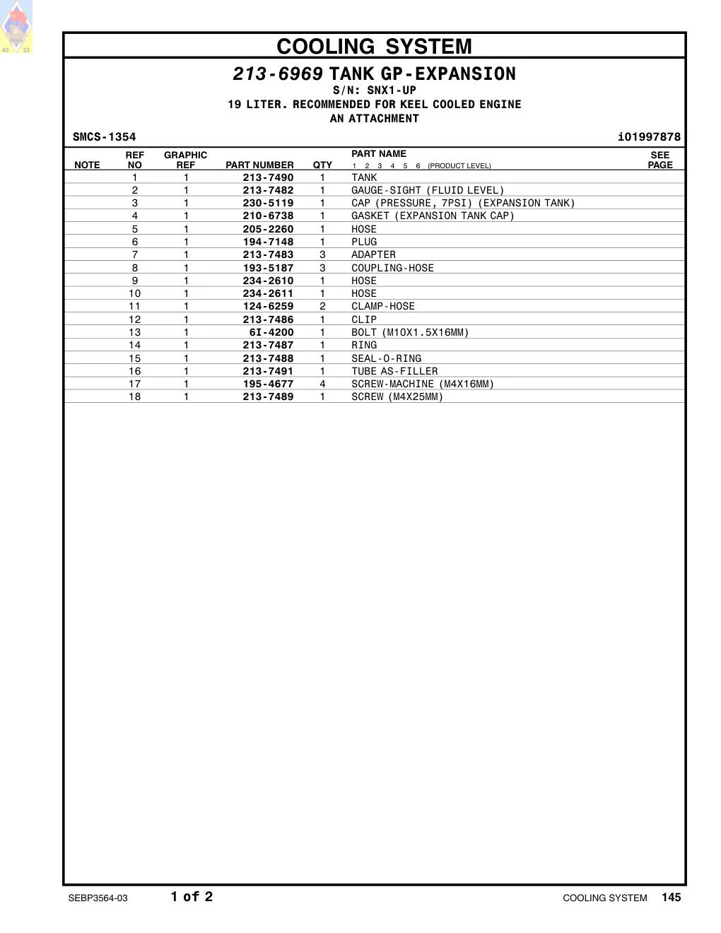213-7490 TANK · S/N SNX1-UP CAT parts manual diagram
