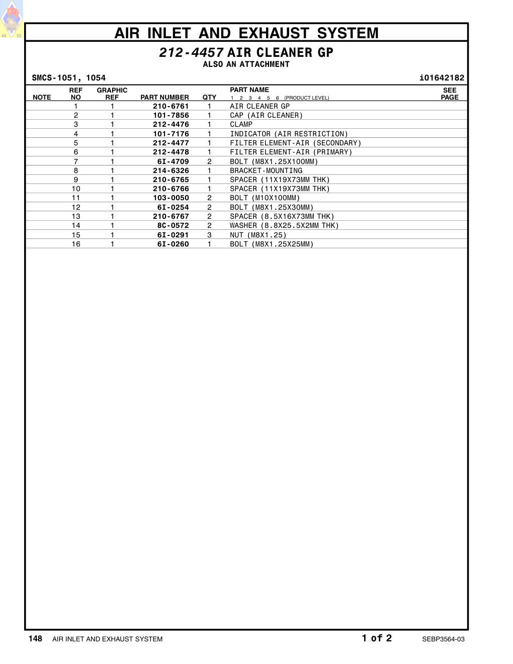 212-4477 FILTER ELEMENT-AIR (SECONDARY) CAT parts manual diagram