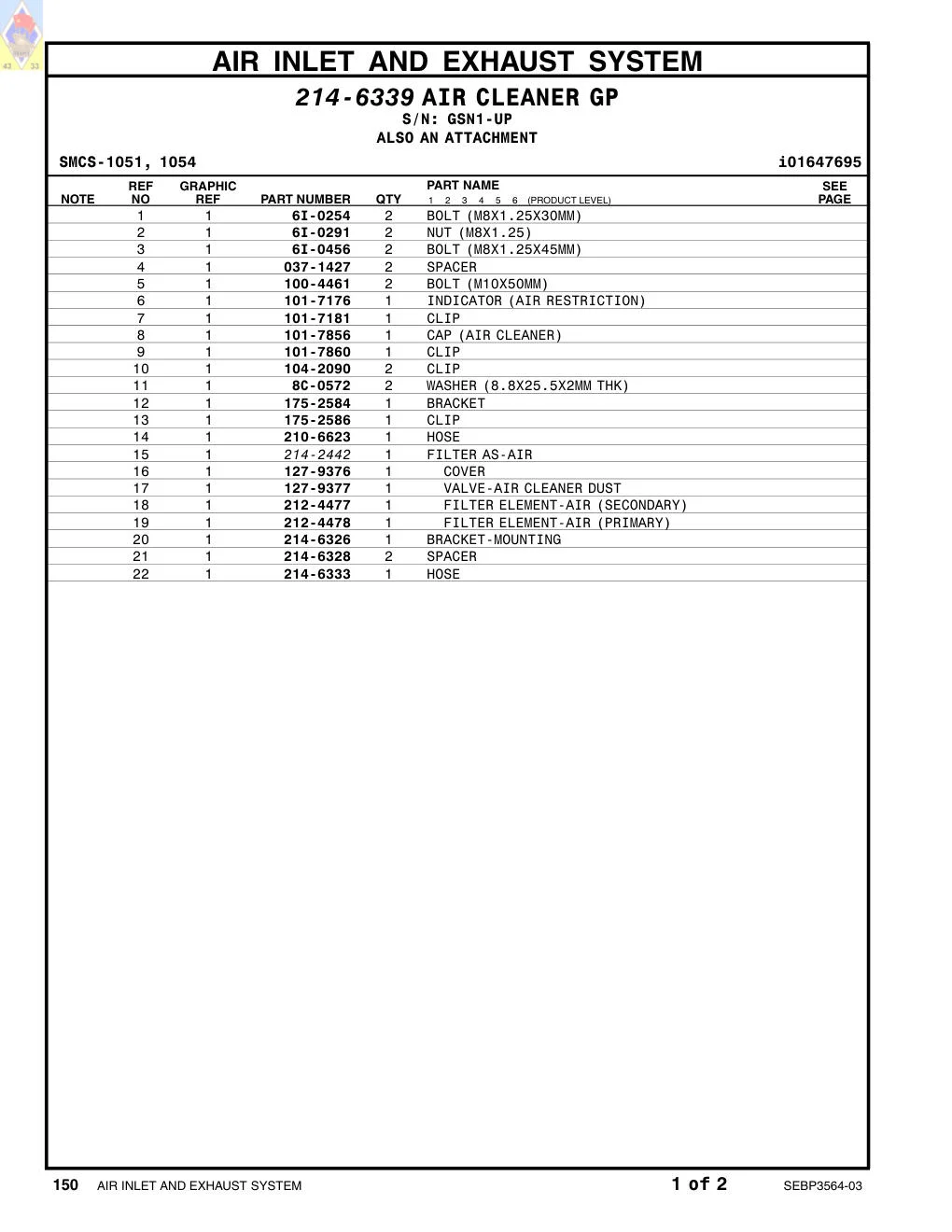037-1427 SPACER · S/N GSN1-UP CAT parts manual diagram