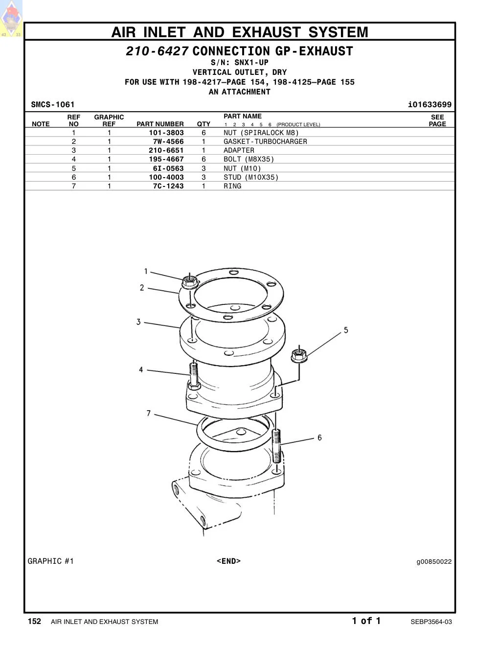 100-4003 STUD (M10X35) · S/N SNX1-UP CAT parts manual diagram