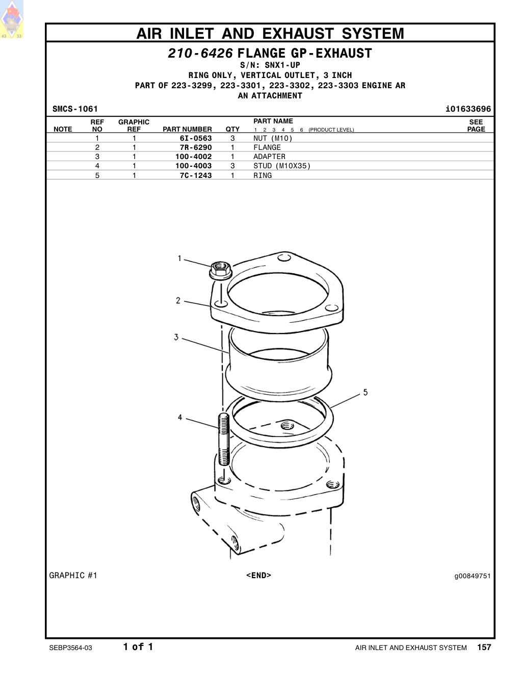 100-4002 ADAPTER · S/N SNX1-UP CAT parts manual diagram