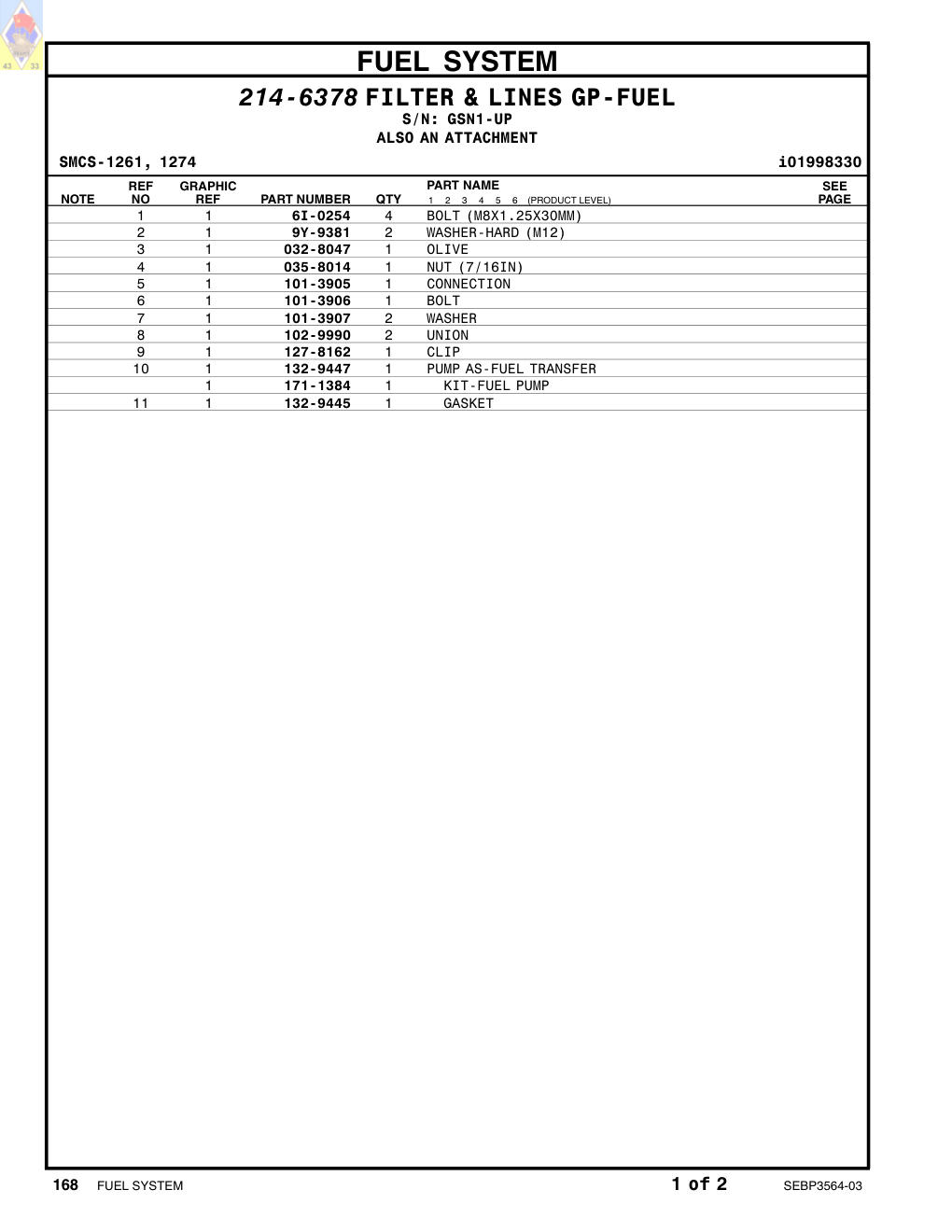 101-3906 BOLT · S/N GSN1-UP CAT parts manual diagram