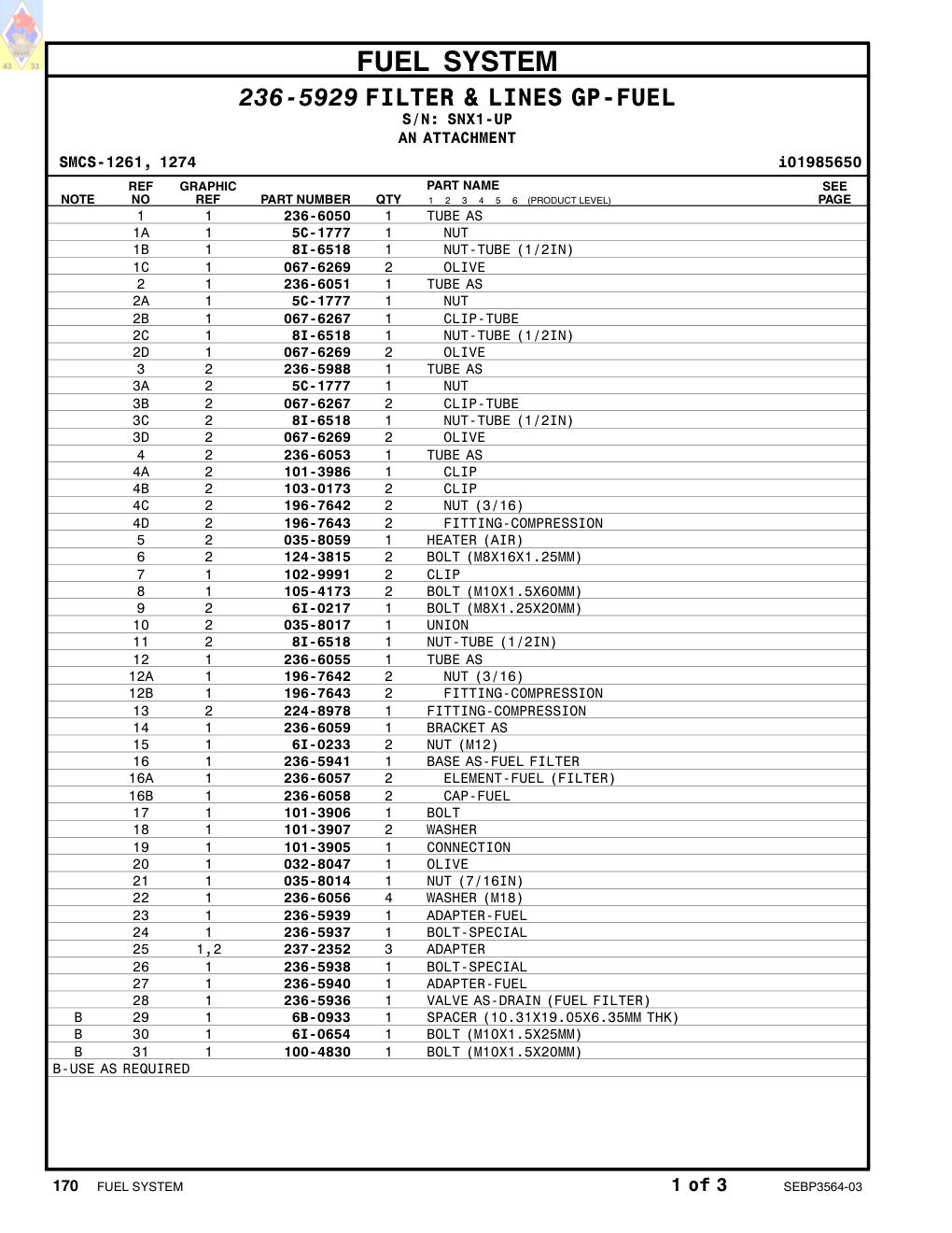 236-6055 TUBE AS · S/N SNX1-UP CAT parts manual diagram