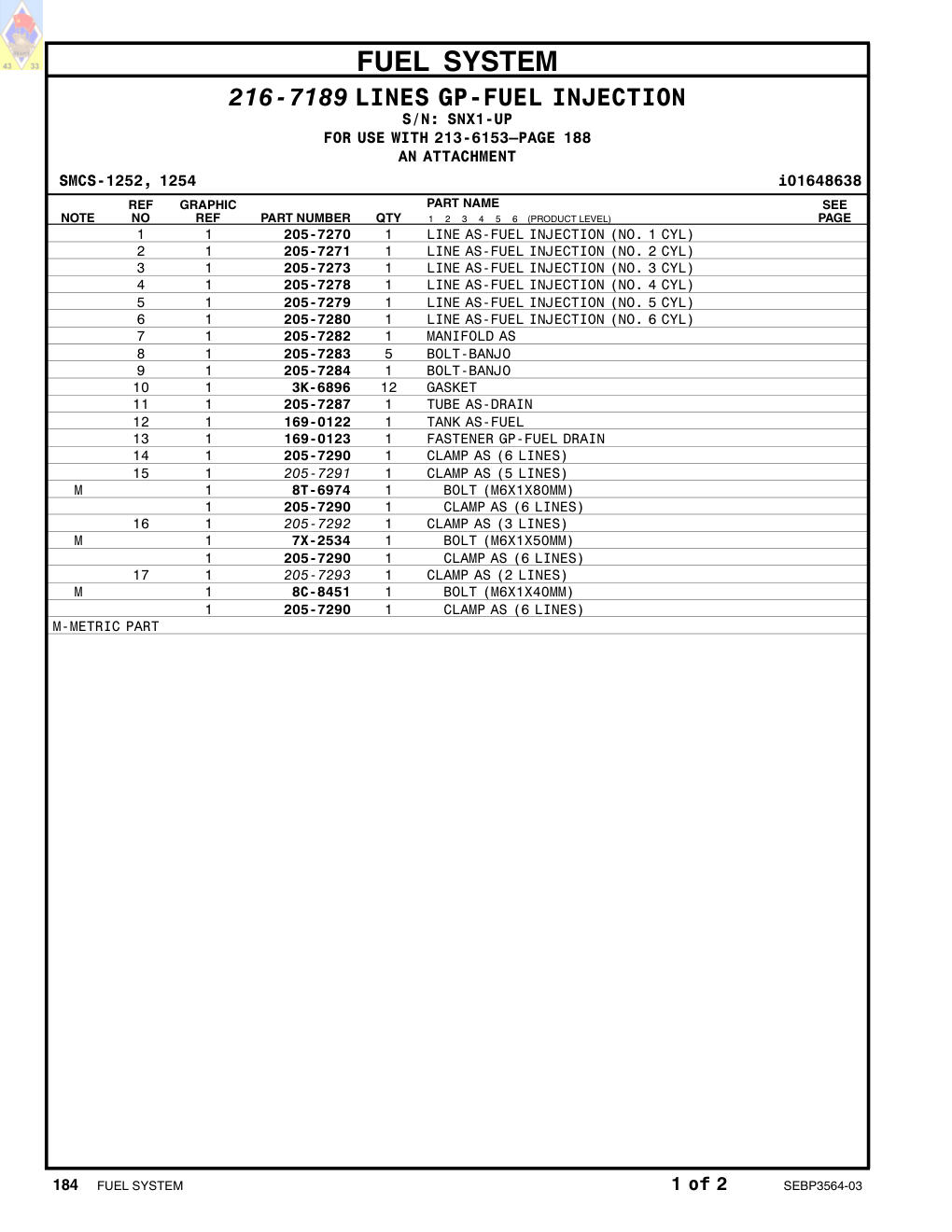 205-7292 CLAMP AS (3 LINES) · S/N SNX1-UP CAT parts manual diagram