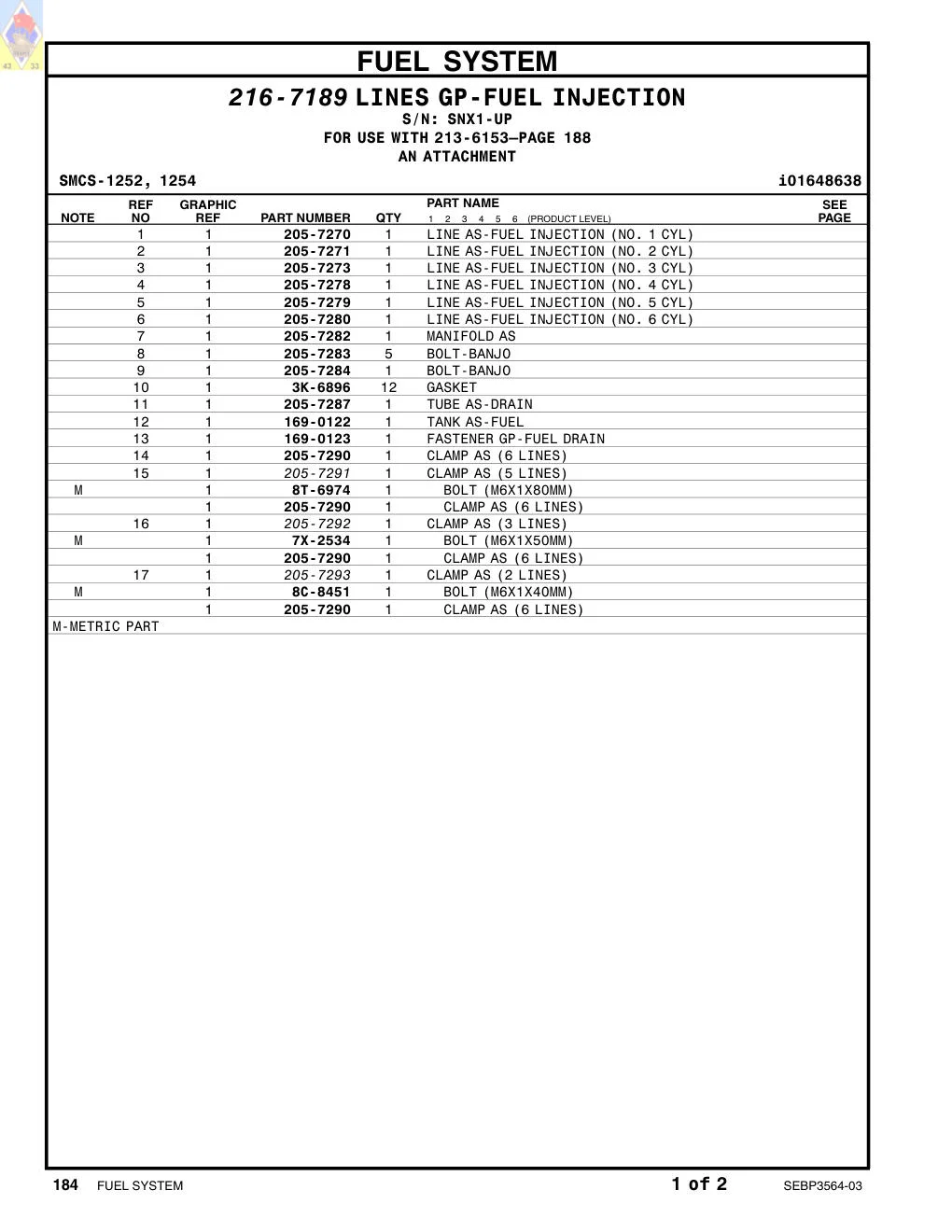 205-7293 CLAMP AS (2 LINES) · S/N SNX1-UP CAT parts manual diagram