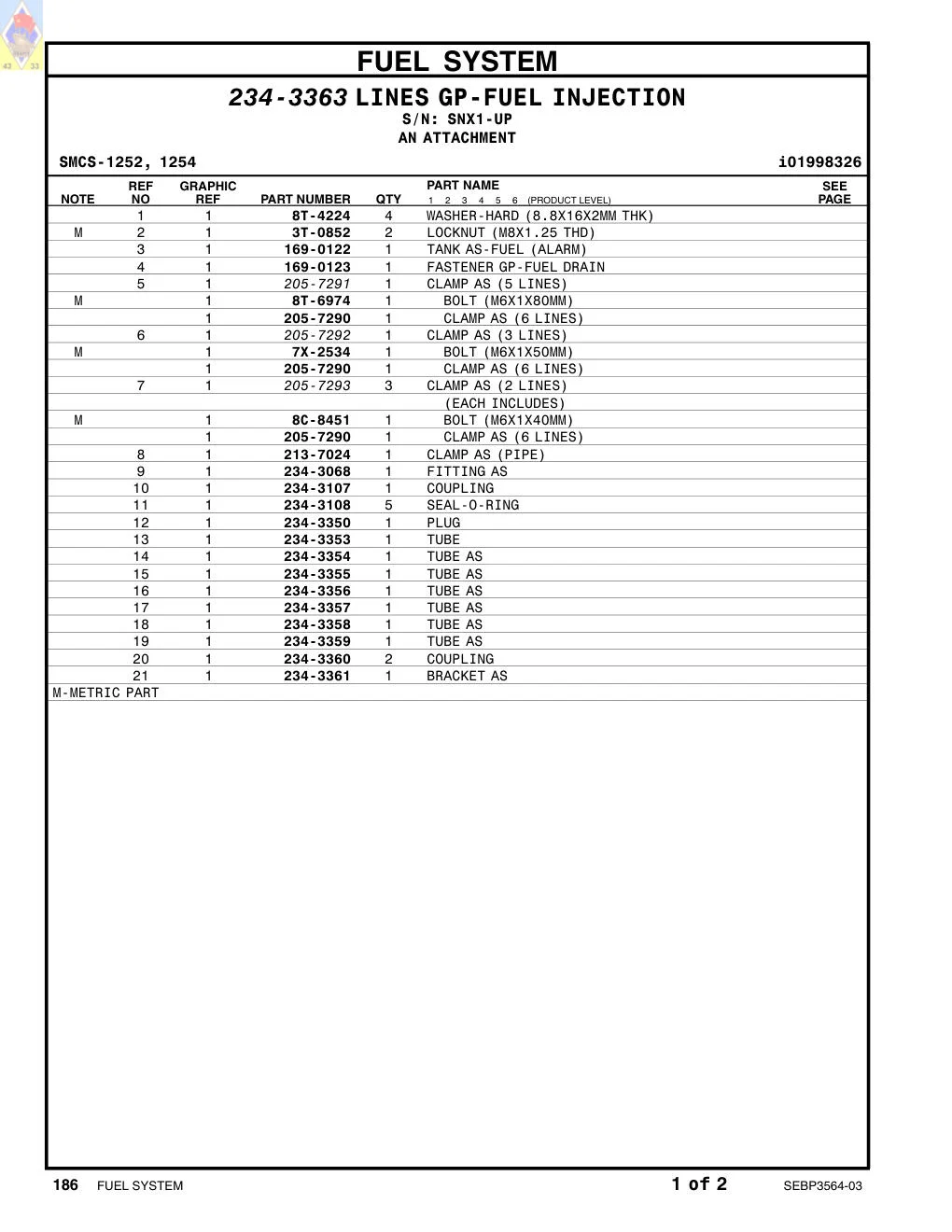 234-3357 TUBE AS · S/N SNX1-UP CAT parts manual diagram