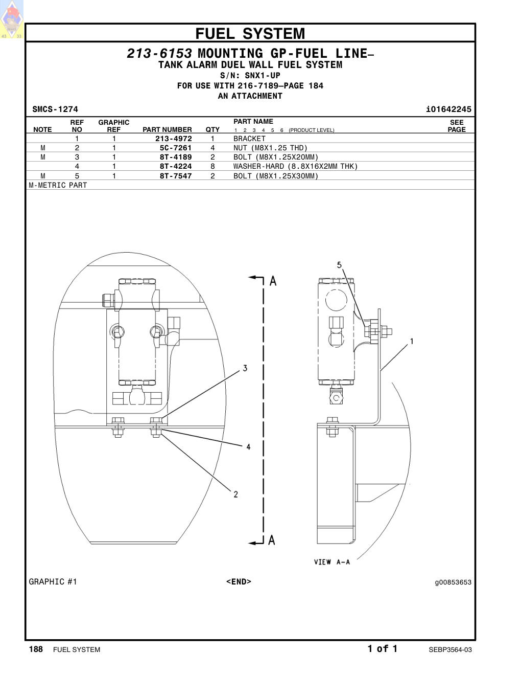 213-4972 BRACKET · S/N SNX1-UP CAT parts manual diagram