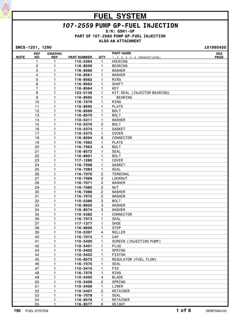 116-8574 WASHER · S/N GSN1-UP CAT parts manual diagram