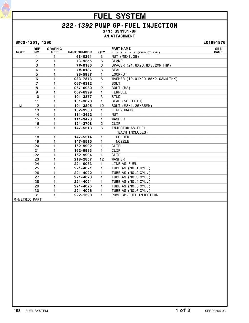 067-6999 FERRULE · S/N GSN131-UP CAT parts manual diagram