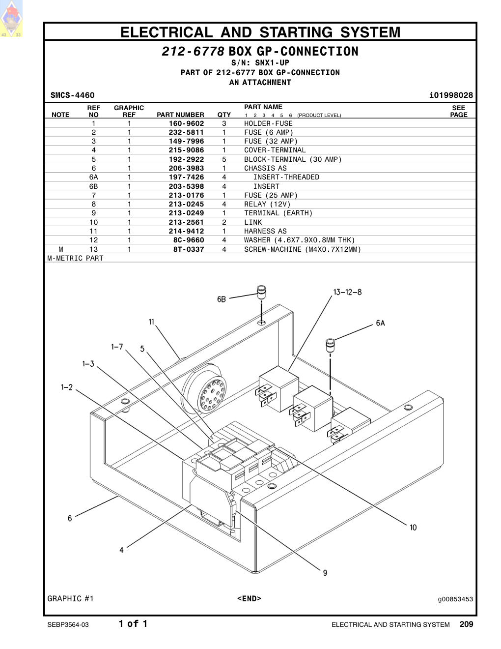 192-2922 BLOCK-TERMINAL (30-AMPERE) · S/N SNX1-UP CAT parts manual diagram