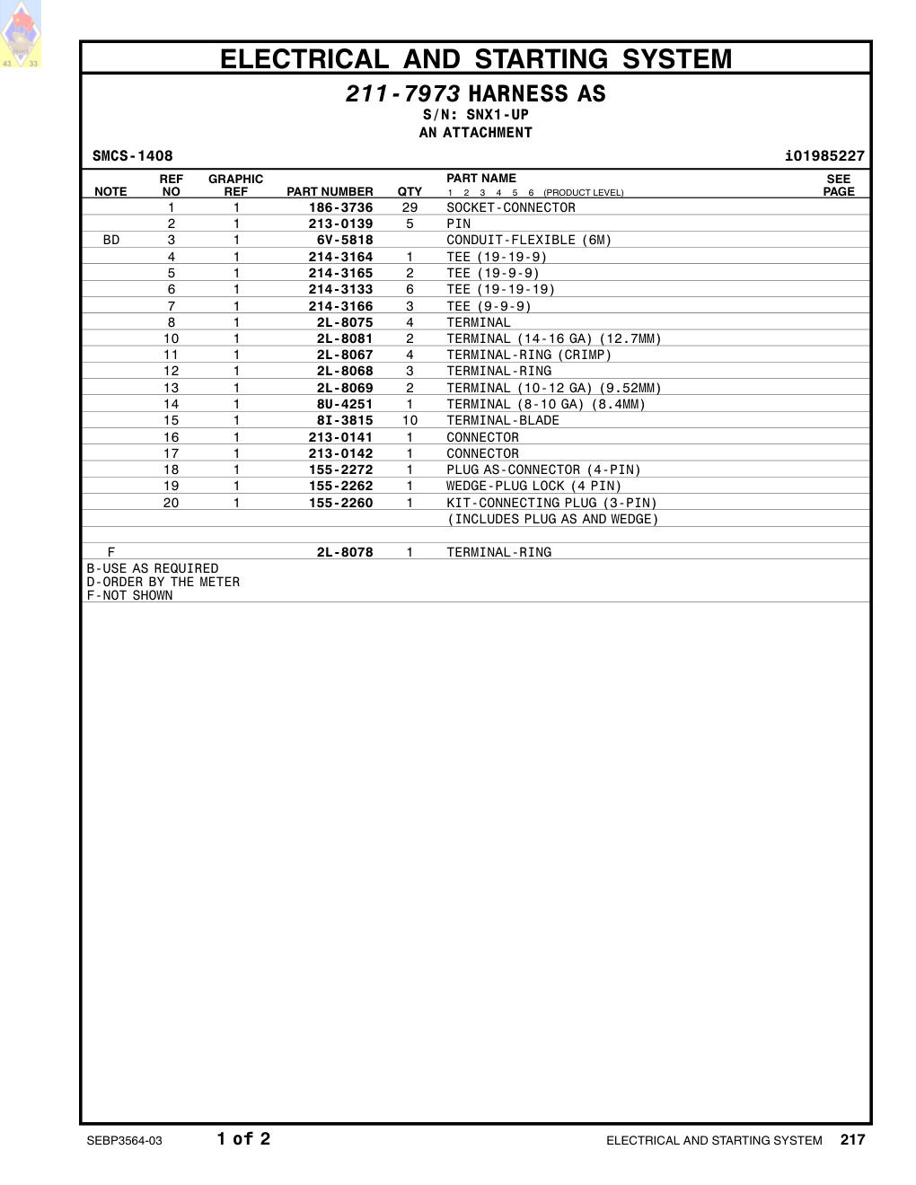 2L-8067 TERMINAL · S/N SNX1-UP CAT parts manual diagram