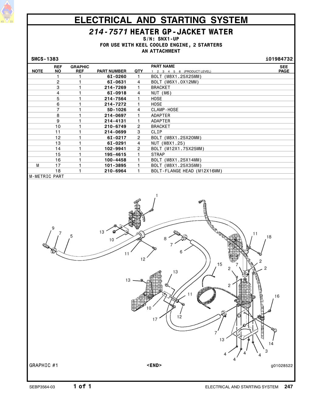 214-7564 HOSE · S/N SNX1-UP CAT parts manual diagram