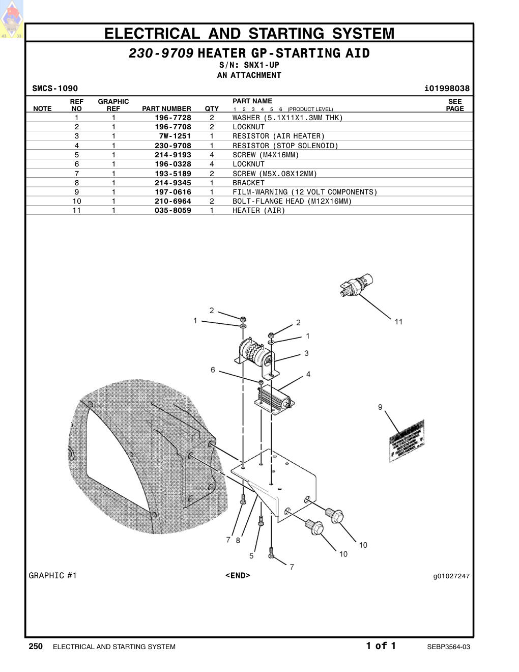 197-0616 FILM-WARNING · S/N SNX1-UP CAT parts manual diagram