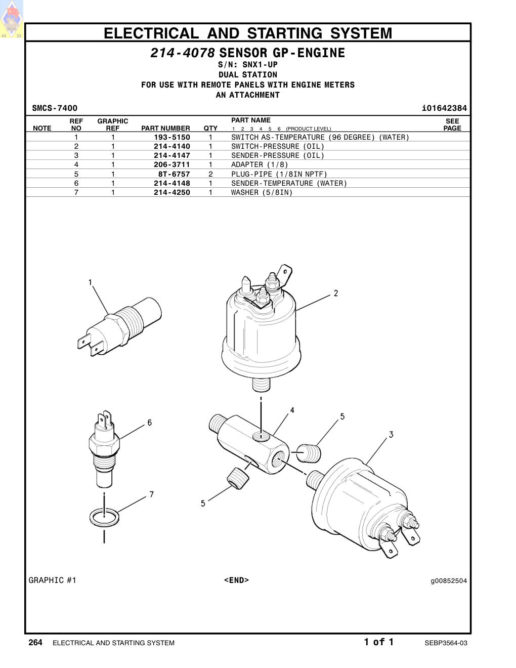 206-3711 ADAPTER (1/8) · S/N SNX1-UP CAT parts manual diagram
