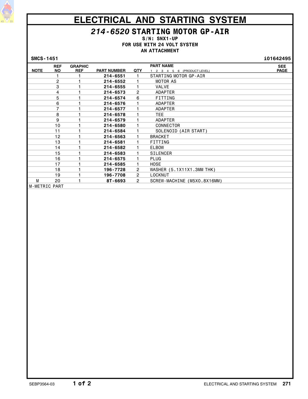214-6574 FITTING · S/N SNX1-UP CAT parts manual diagram