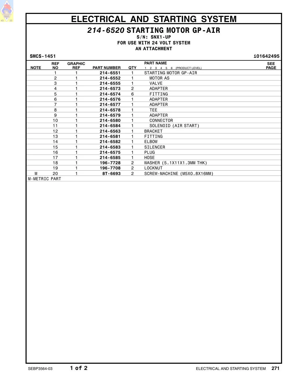 214-6575 PLUG · S/N SNX1-UP CAT parts manual diagram