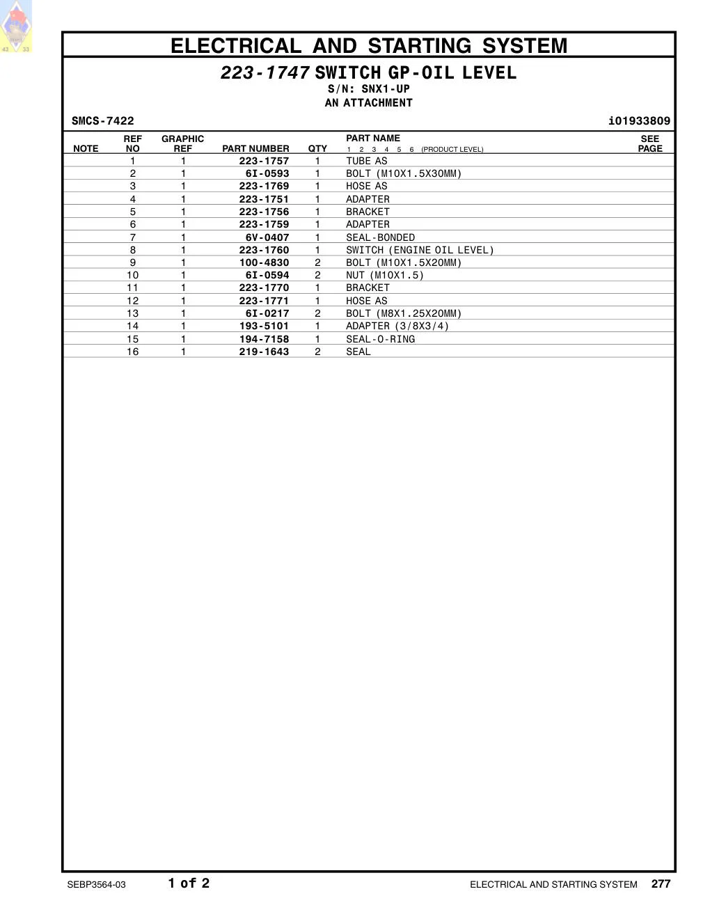 223-1771 HOSE AS · S/N SNX1-UP CAT parts manual diagram