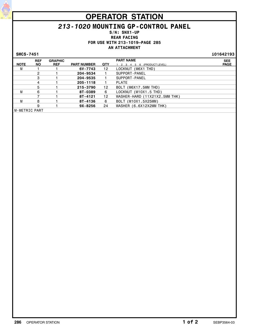 205-1118 PLATE · S/N SNX1-UP CAT parts manual diagram