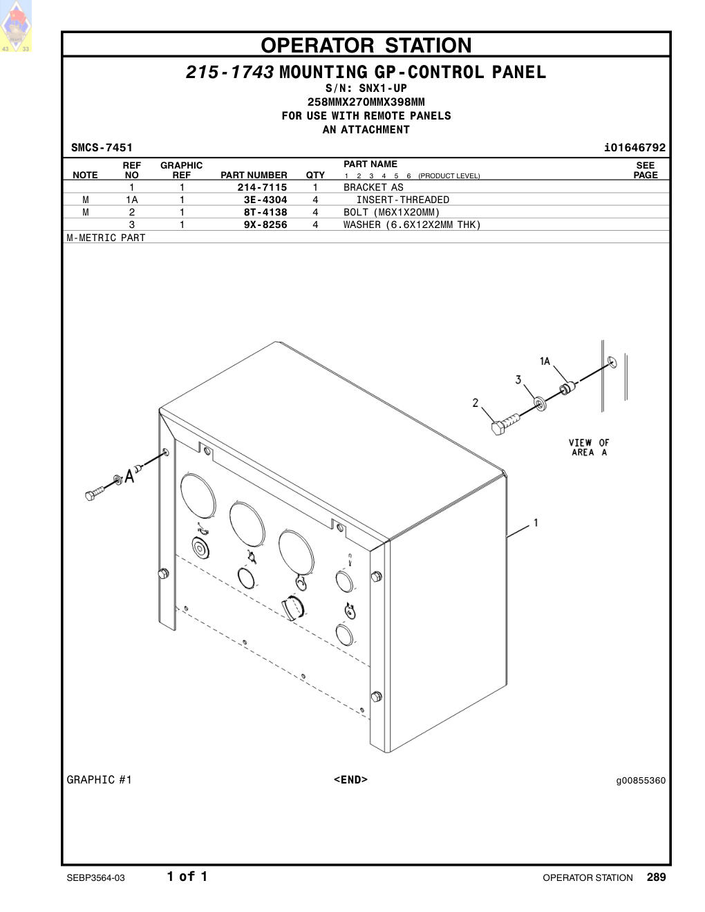 214-7115 BRACKET AS · S/N SNX1-UP CAT parts manual diagram