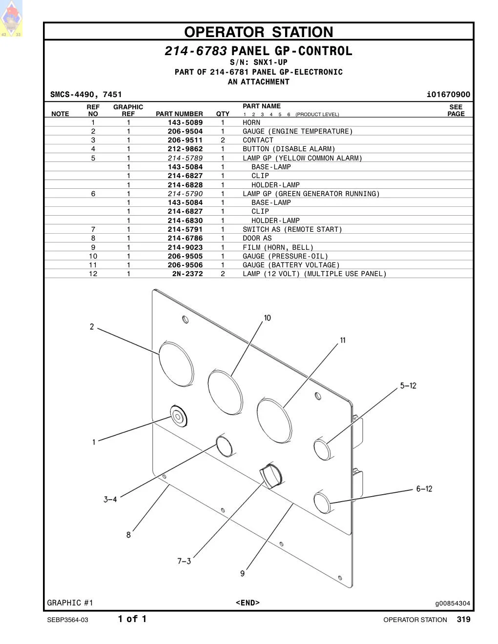 214-6786 DOOR AS · S/N SNX1-UP CAT parts manual diagram