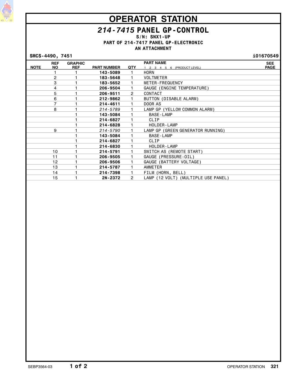 214-7398 FILM (HORN, BELL) · S/N SNX1-UP CAT parts manual diagram