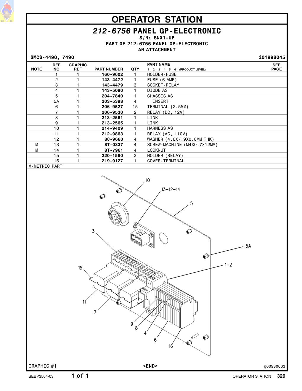 219-9127 COVER-TERMINAL · S/N SNX1-UP CAT parts manual diagram