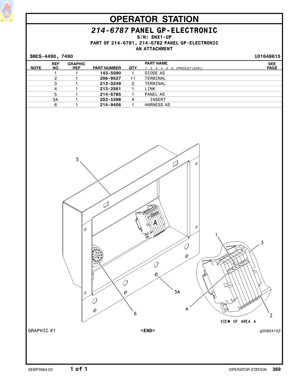 214-6785 PANEL AS · S/N SNX1-UP CAT parts manual diagram