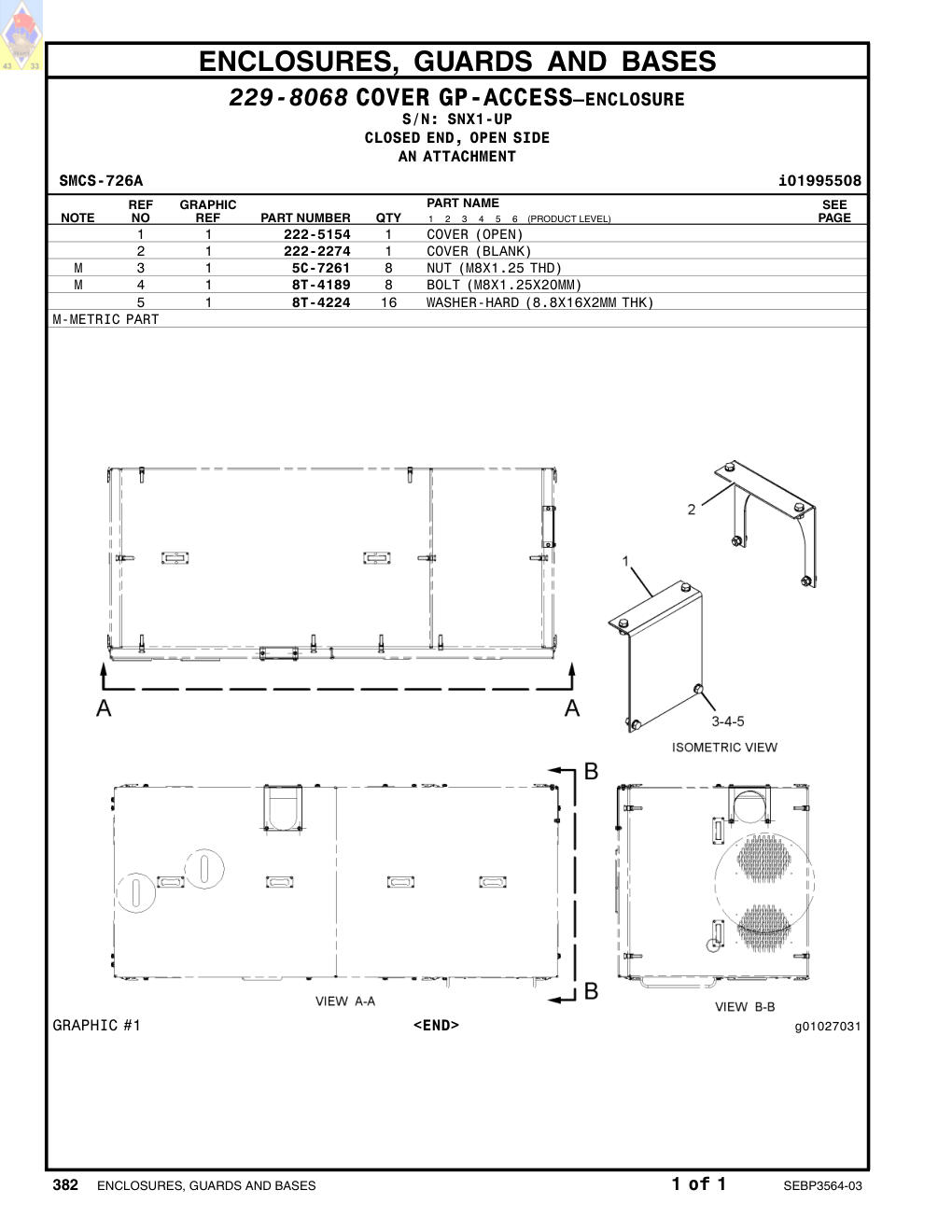222-5154 COVER (OPEN) · S/N SNX1-UP CAT parts manual diagram